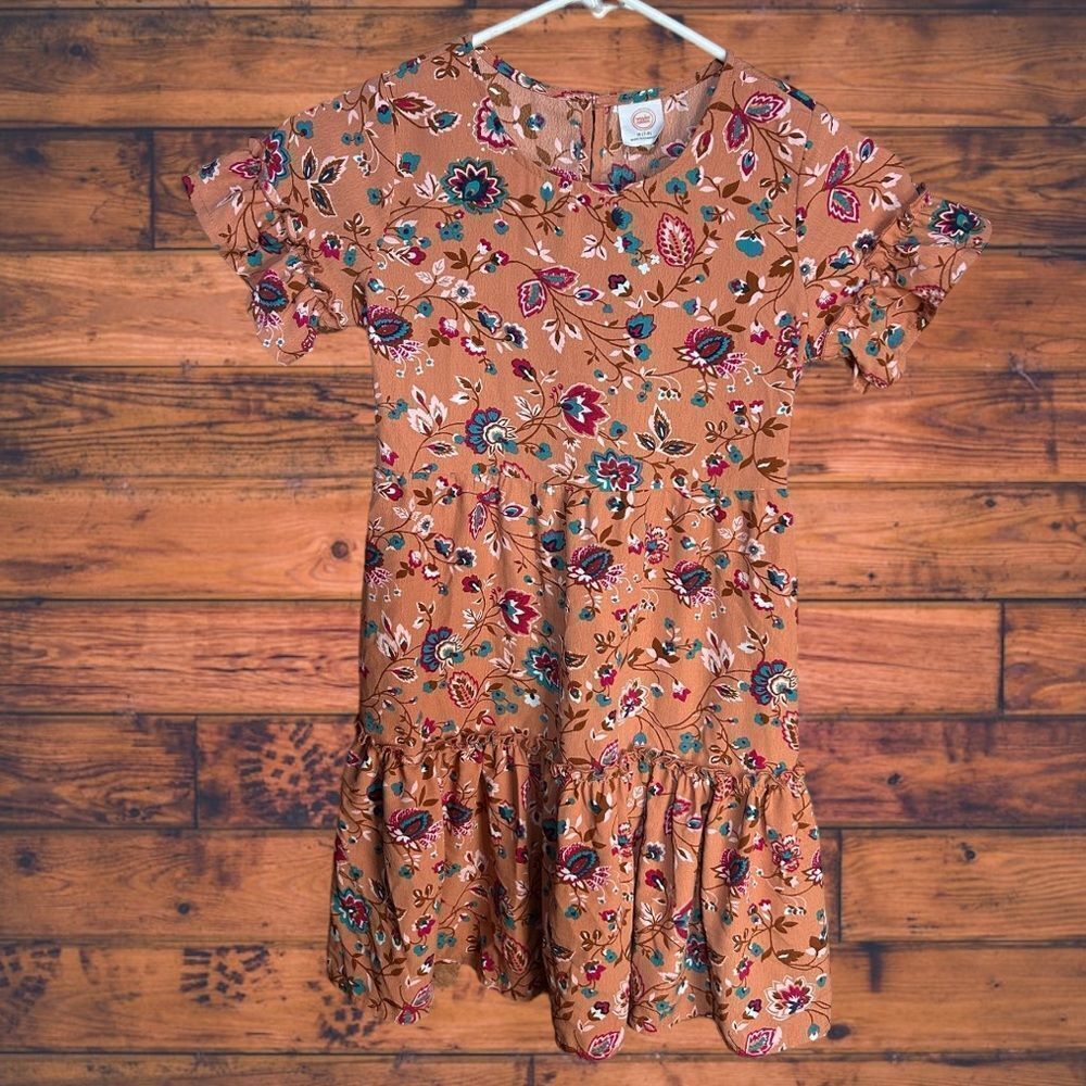 5 for $25🔥Wonder Nation Pink Mauve Floral Print Tiered Dress Girls Medium (7-8)